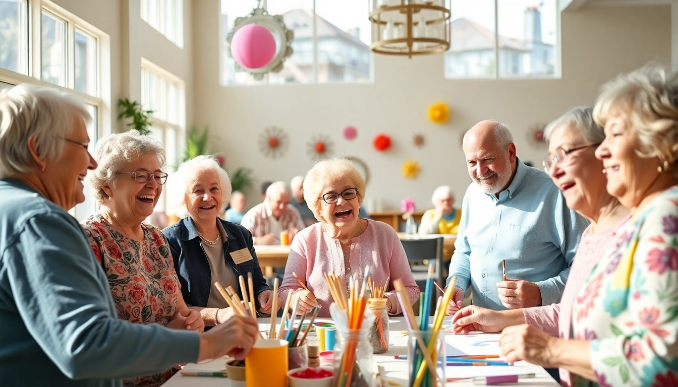 Active community engagement at a senior center las vegas nevada with cheerful elderly participating in group activities.