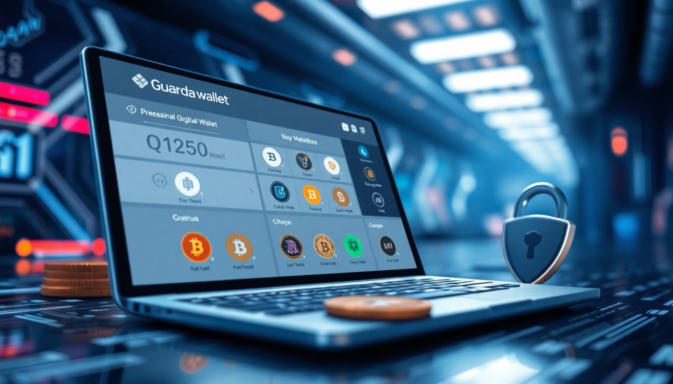 Showcasing the guarda wallet interface with cryptocurrencies and a secure design.