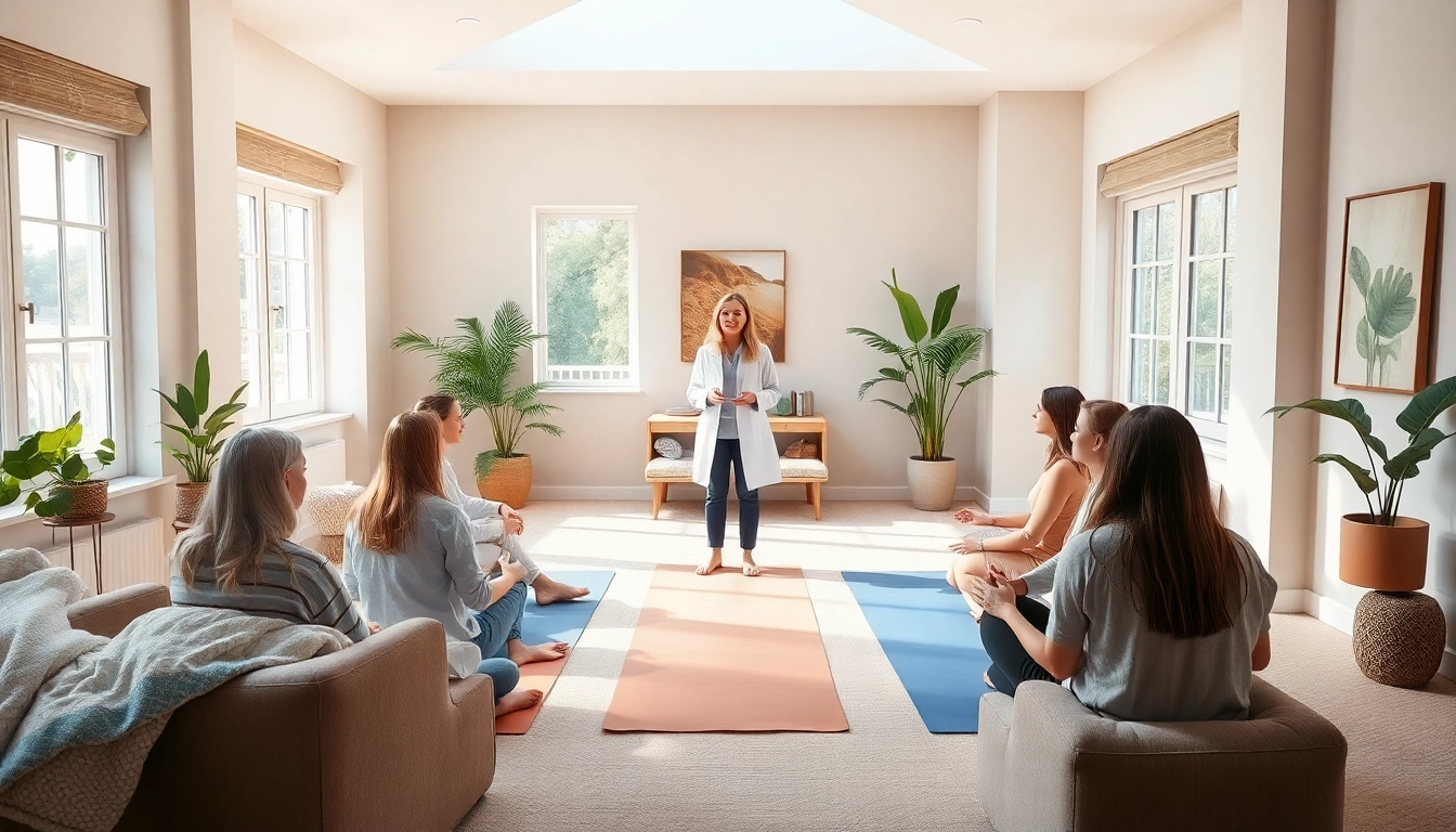 Engaging group therapy session on dealing with anxiety in a calming environment.