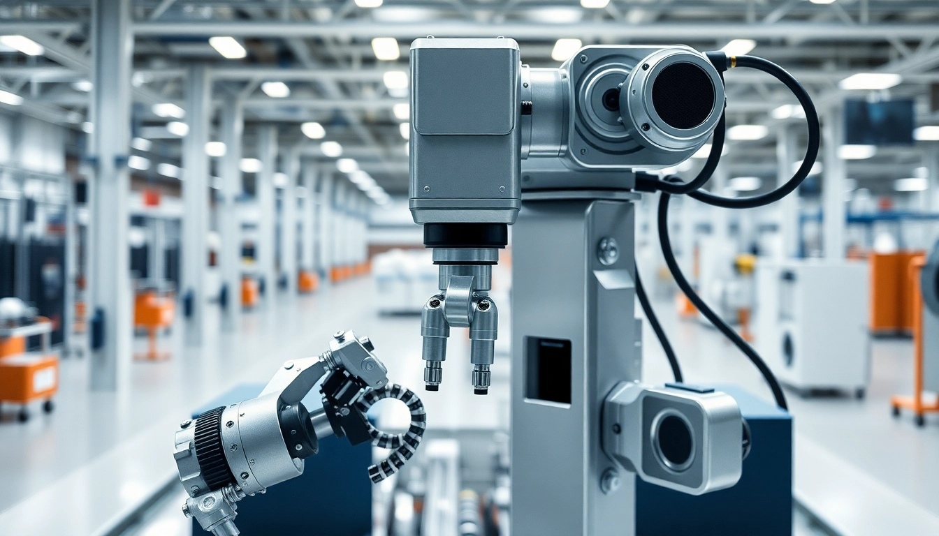 Injection Robot performing precision assembly in a modern factory setting.