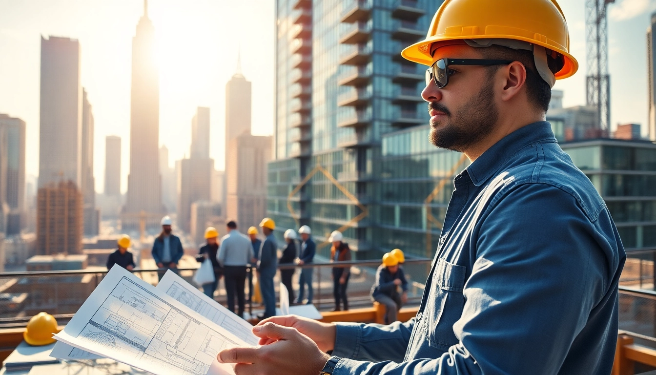 New York City Construction Manager coordinating a diverse team on a skyscraper project.