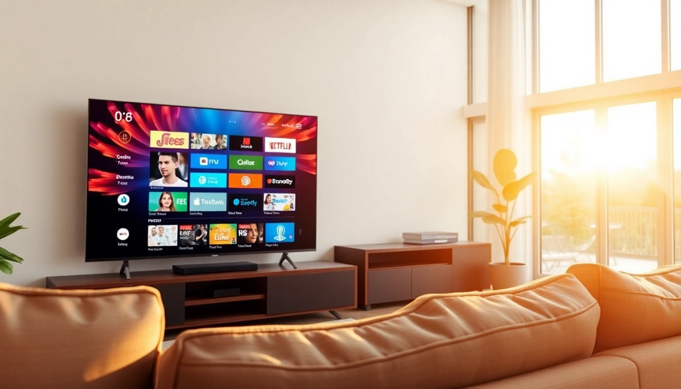 Comprar IPTV en un elegante entorno de sala de estar con una televisión moderna.