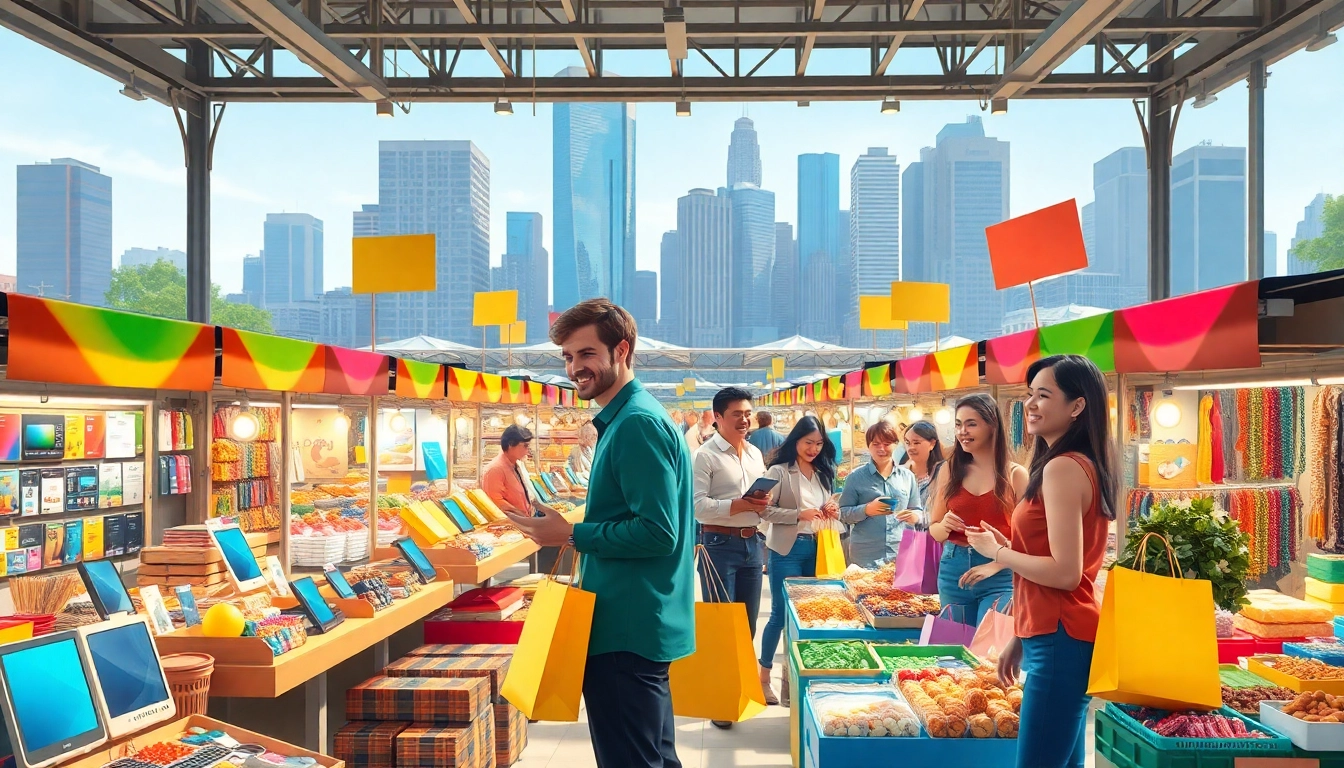 Engaging scene at Jirle Marketplace for sellers & Buyers showcasing vibrant transactions and happy participants.