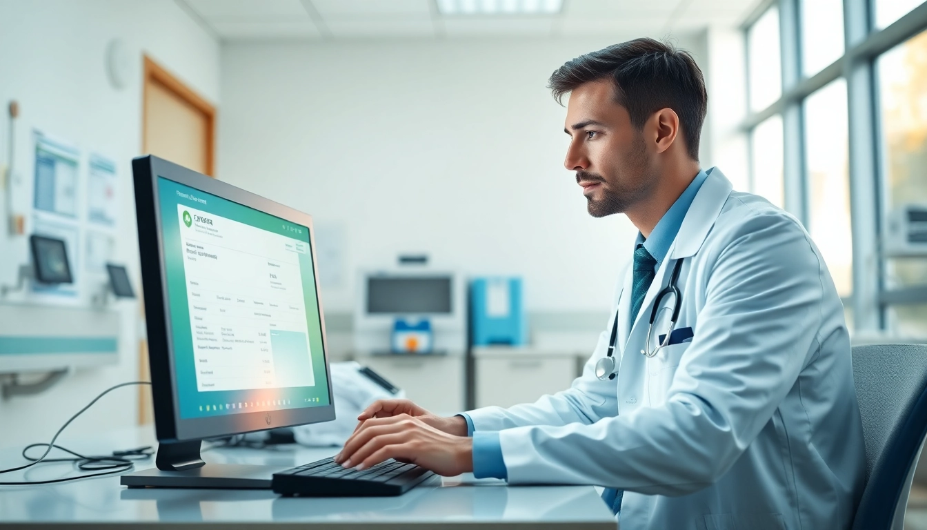 Streamlined electronic prescribing systems aiding healthcare professionals in an organized medical workspace.