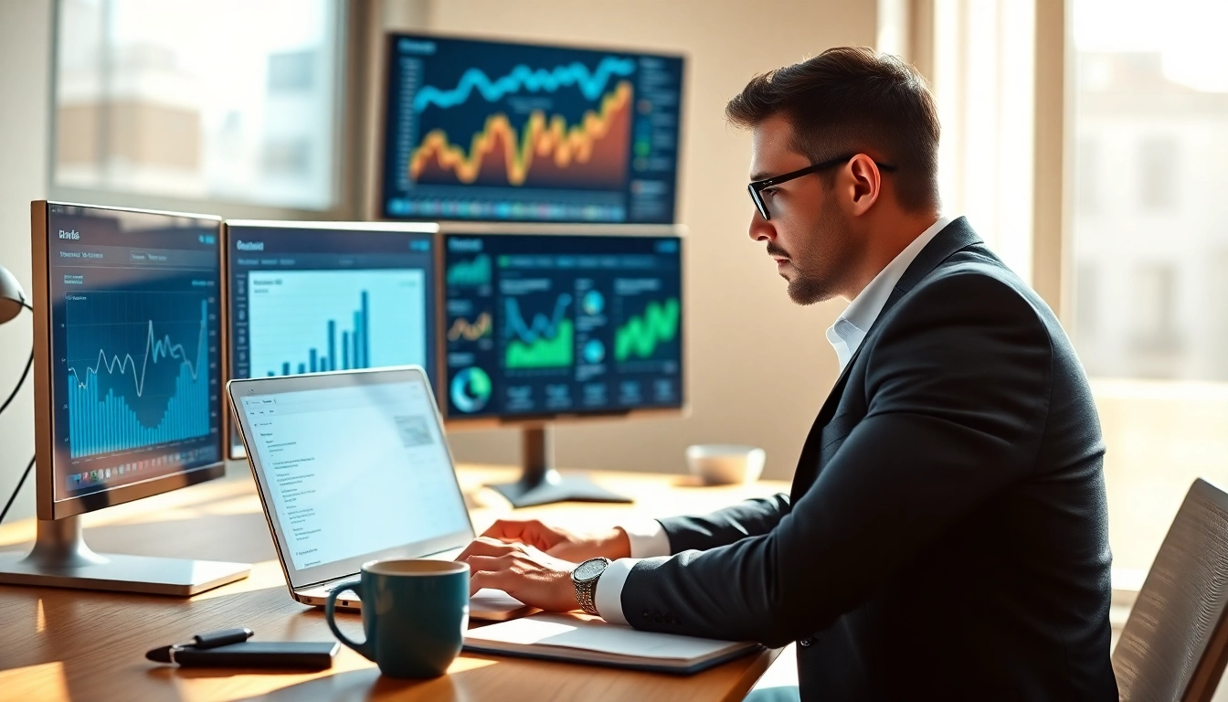 Analyze key metrics for smm reseller panel with professional digital marketer in modern office.