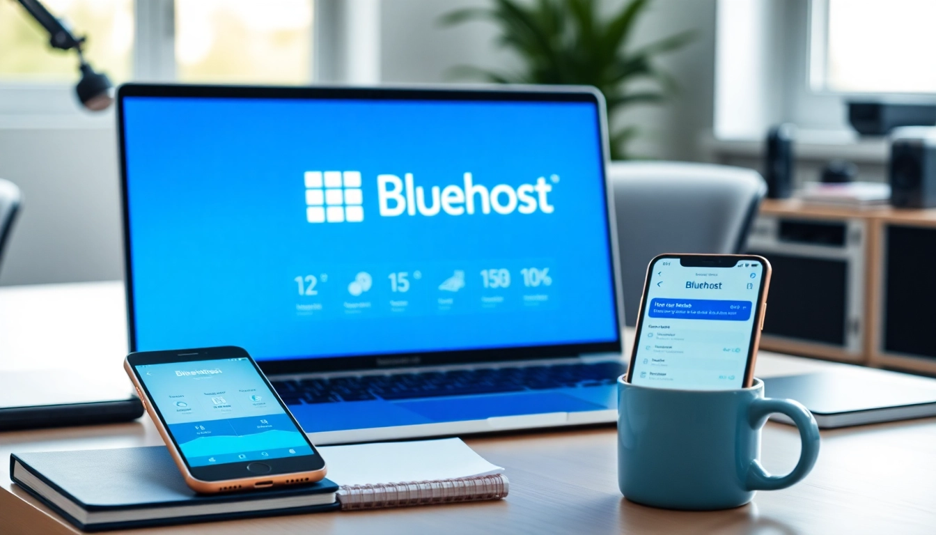Boost your online presence with Bluehost showcased in a professional web hosting setup.