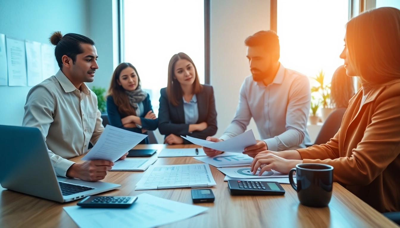 Accountants near me discussing financial strategies in a professional office setting.