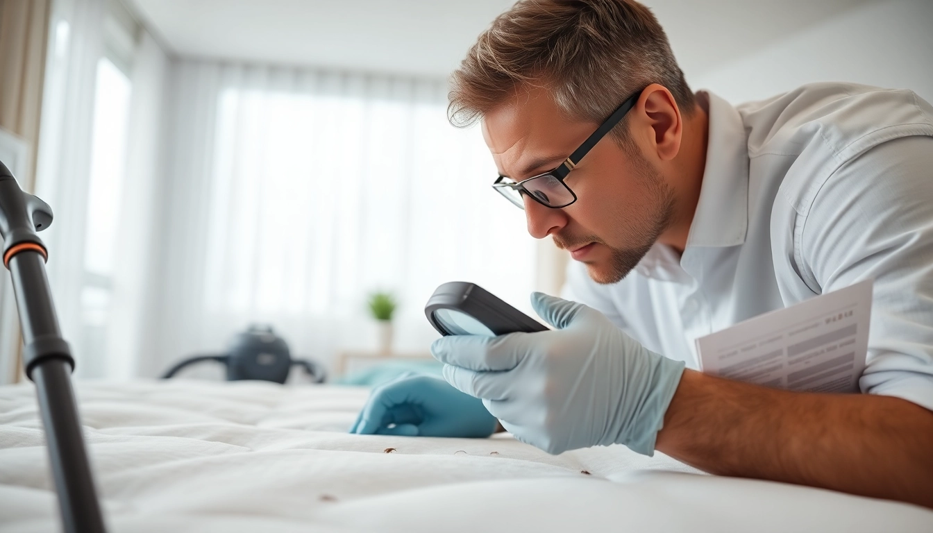 Inspecting for bed bugs with a focus on effective Bed bug control methods in a modern home.
